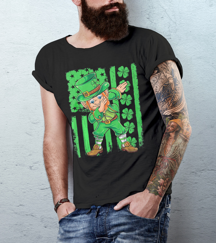 St Patricks Day Leprechaun Dab Shamrock Flag T-Shirt