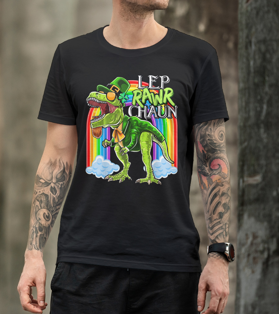 Leprawrchaun St. Patrick Day Rex Rainbow Dinosaur T-Shirt