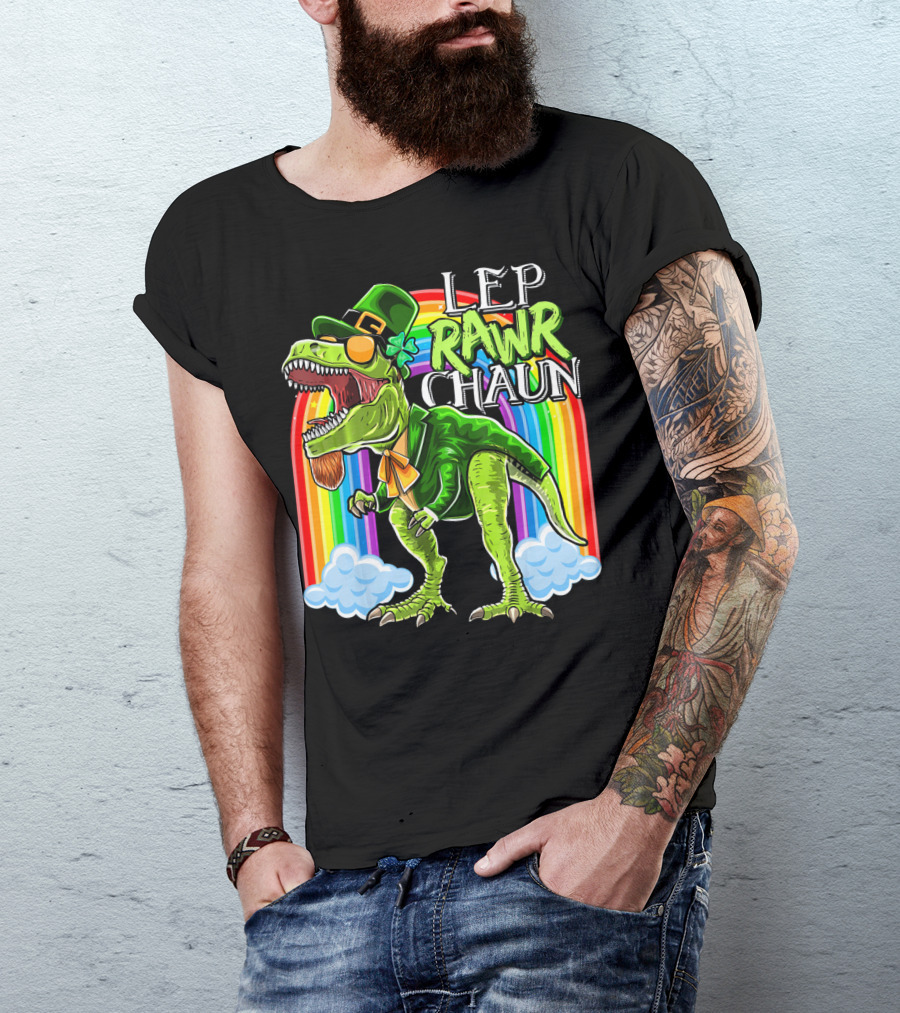 Leprawrchaun St. Patrick Day Rex Rainbow Dinosaur T-Shirt