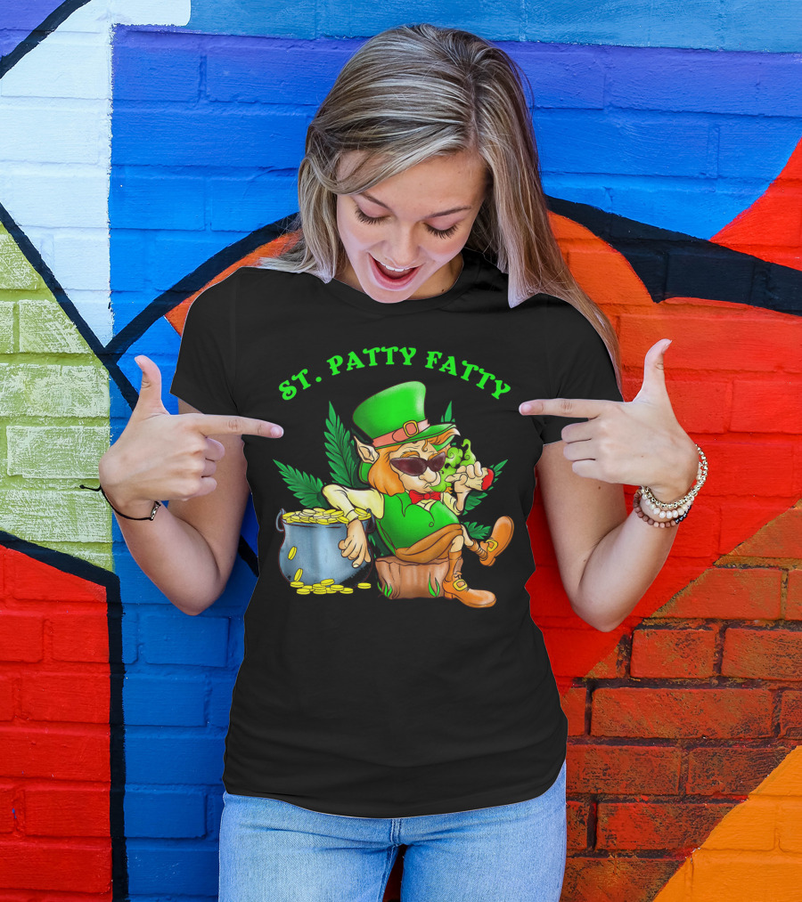 St. Patty Fatty Cool St. Patrick's Weed Smoking Leprechaun T-Shirt