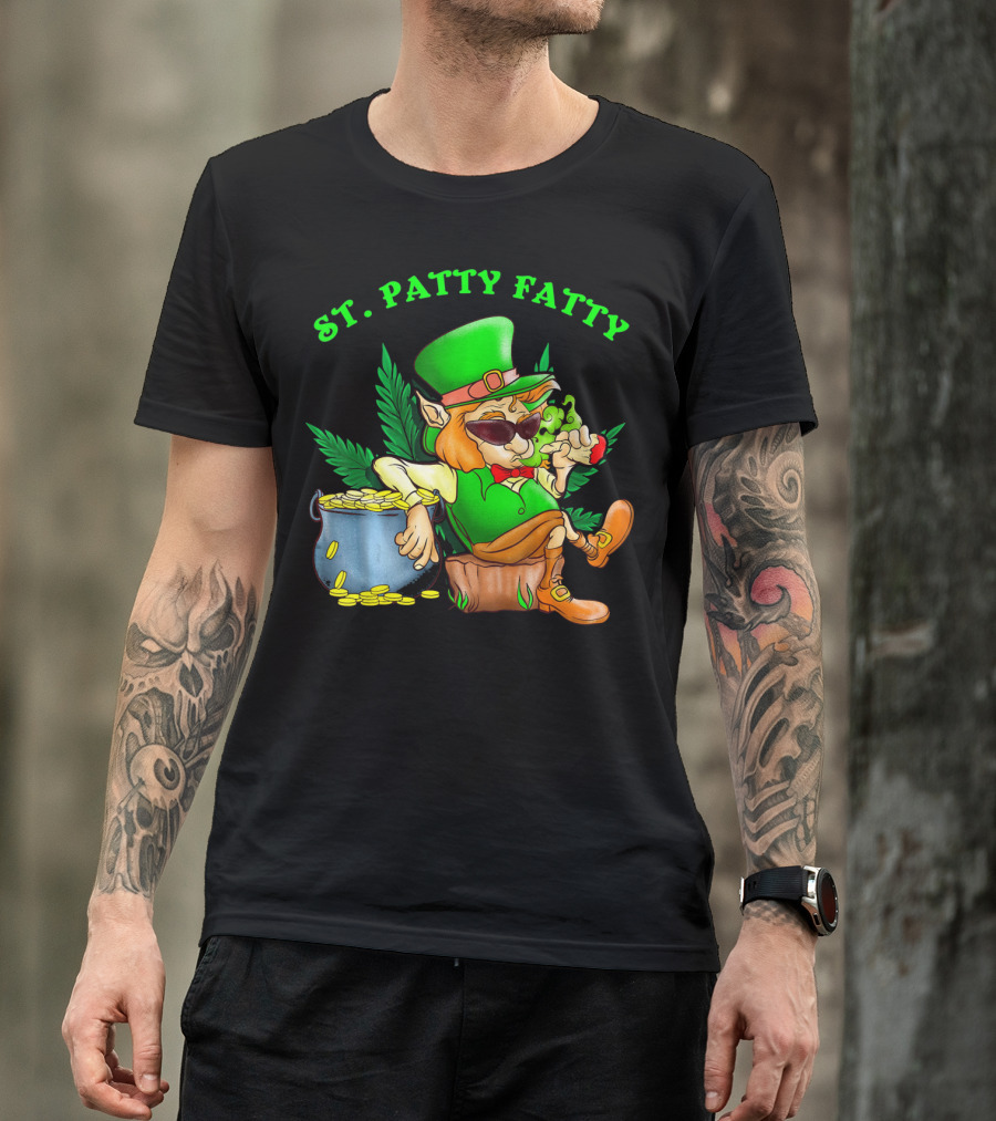 St. Patty Fatty Cool St. Patrick's Weed Smoking Leprechaun T-Shirt