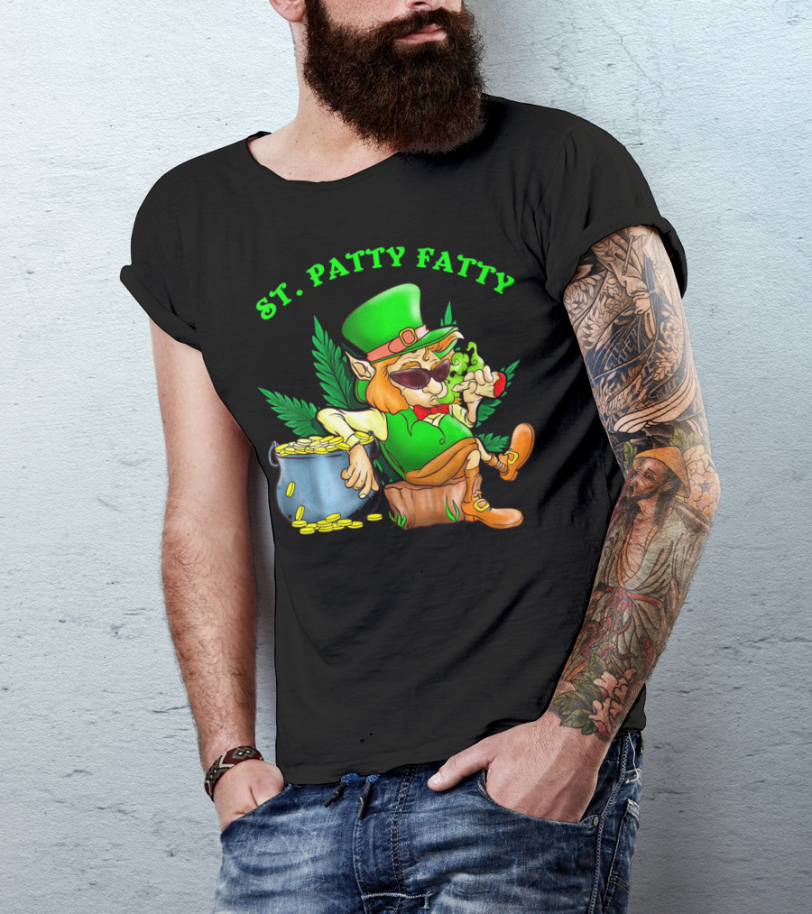St. Patty Fatty Cool St. Patrick's Weed Smoking Leprechaun T-Shirt