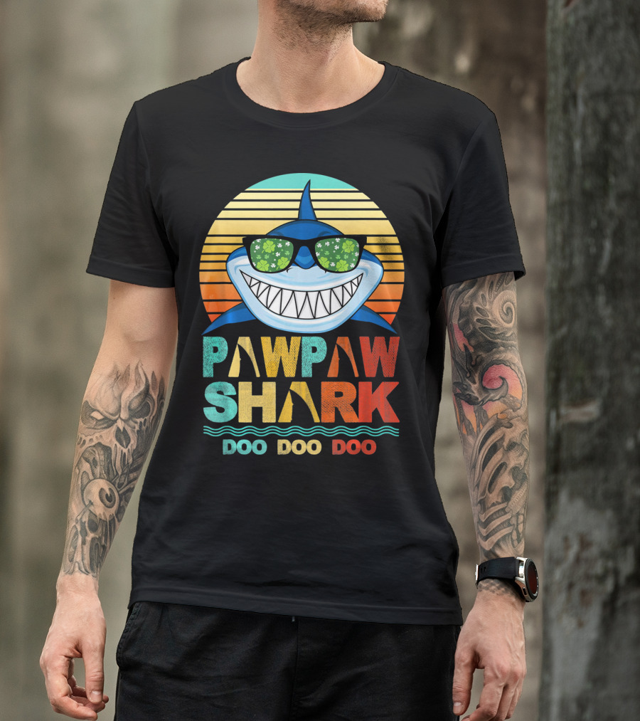 Pawpaw Shark Doo Doo Doo Sunglasses Retro Sunburst T-Shirt