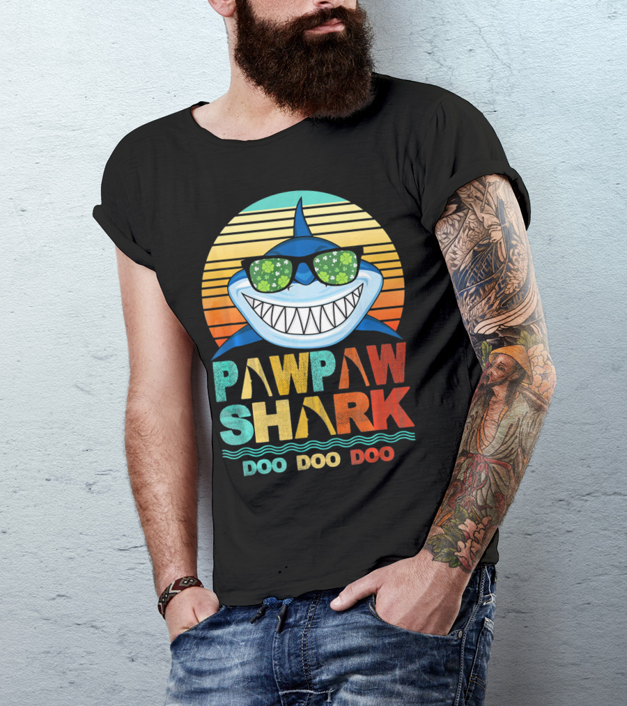 Pawpaw Shark Doo Doo Doo Sunglasses Retro Sunburst T-Shirt