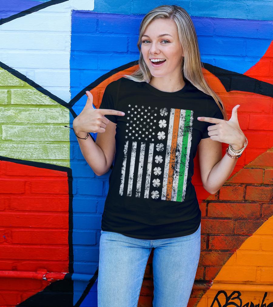 Irish American Flag Shamrock St Patricks Holiday T-Shirt