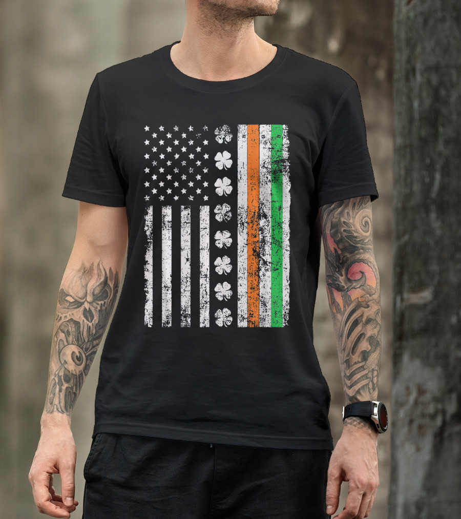 Irish American Flag Shamrock St Patricks Holiday T-Shirt