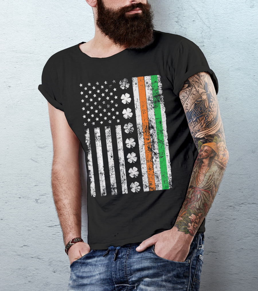 Irish American Flag Shamrock St Patricks Holiday T-Shirt