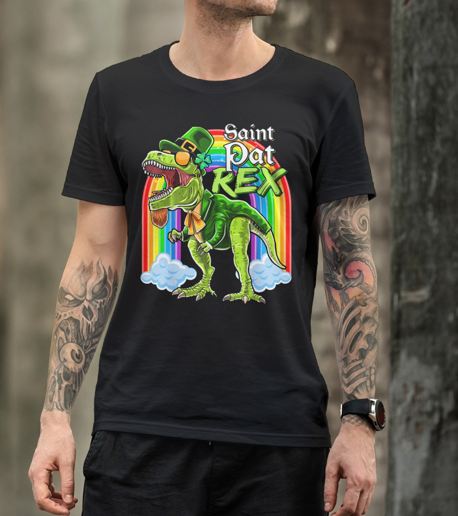 Saint Pat Rex Dinosaur Leprechaun Rainbow T-Shirt