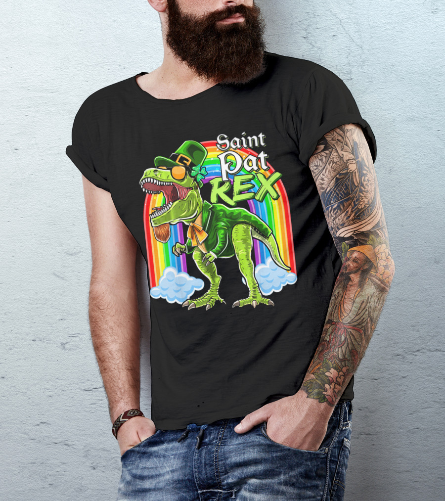 Saint Pat Rex Dinosaur Leprechaun Rainbow T-Shirt