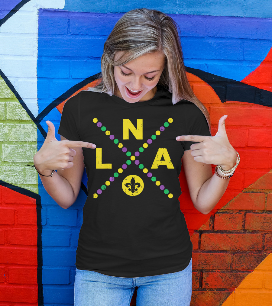 NOLA New Orleans Louisiana Jester Fleur-de-Lis Mardi Gras Colors T-Shirt