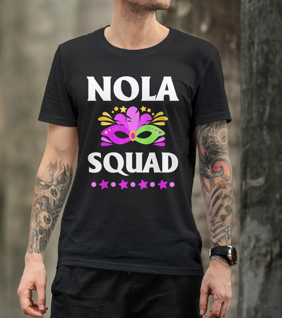Nola Squad Mardi Gras Mask Stars T-Shirt