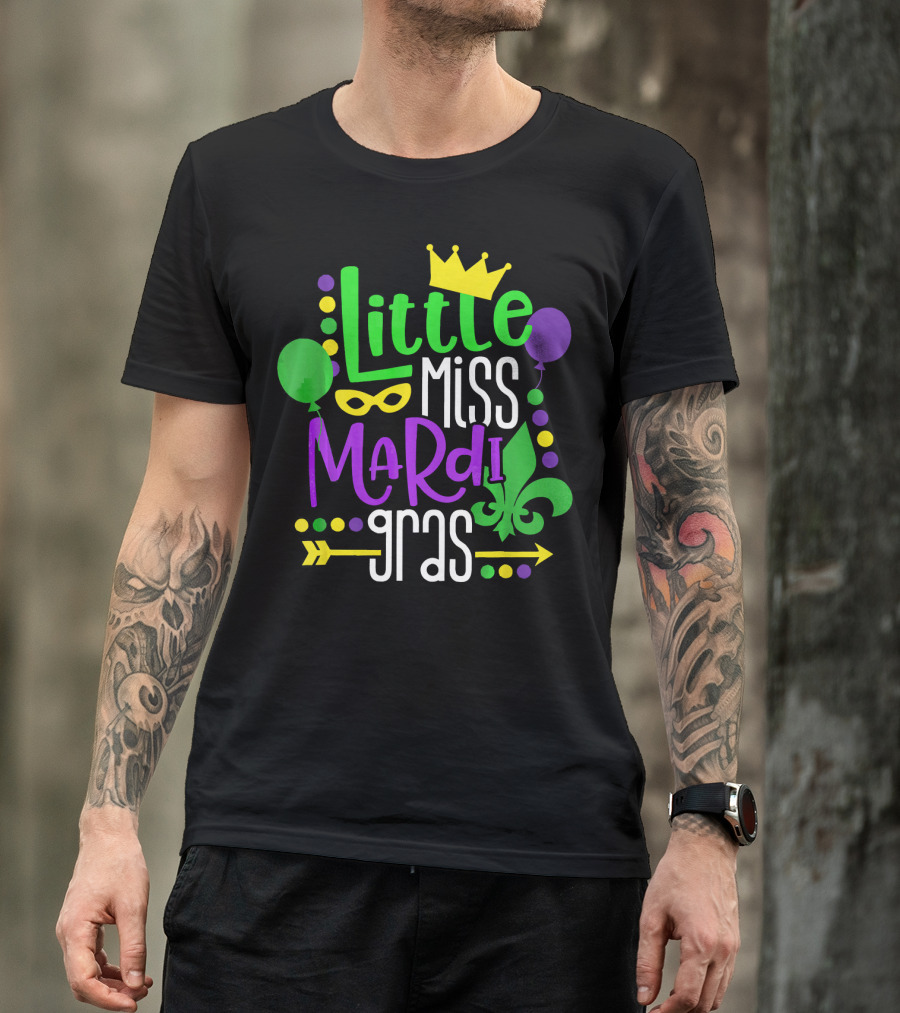 Little Miss Mardi Gras Crown Balloons Mask Fleur De Lis T-Shirt