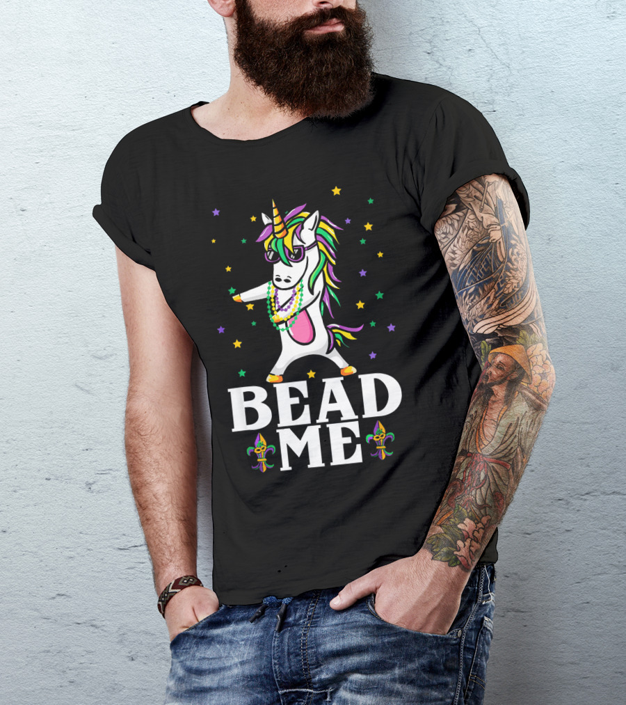 Mardi Gras Unicorn Dabbing Bead Me Stars And Fleur-de-Lis T-Shirt