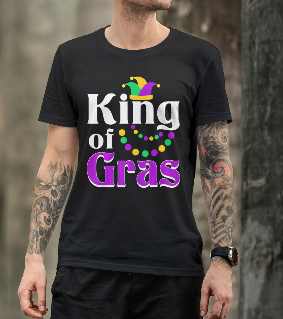 King Of Gras Funny Mardi Gras Couples Co Jokester Hat And Beads T-Shirt