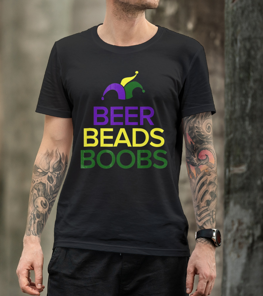 BEER BEADS BOOBS MARDI GRAS JESTER HAT T-Shirt