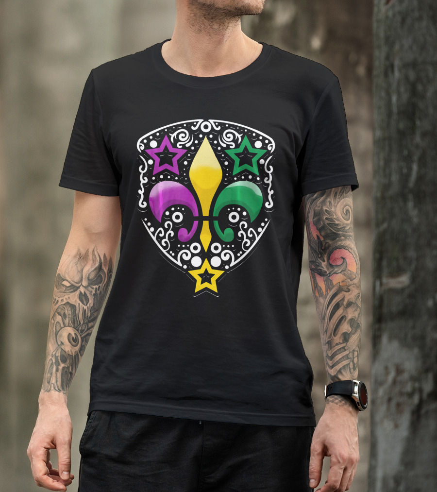 Mardi Gras Fleur De Lis Colorful Stars Lily T-Shirt