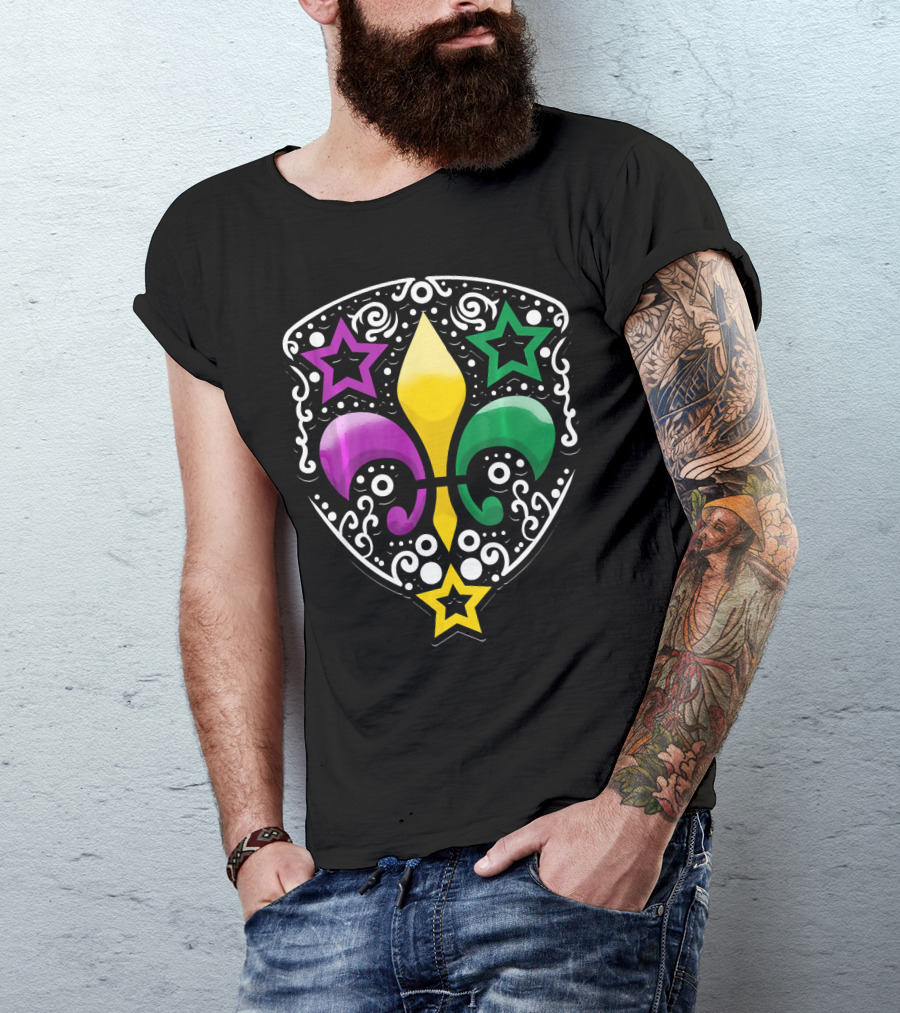 Mardi Gras Fleur De Lis Colorful Stars Lily T-Shirt