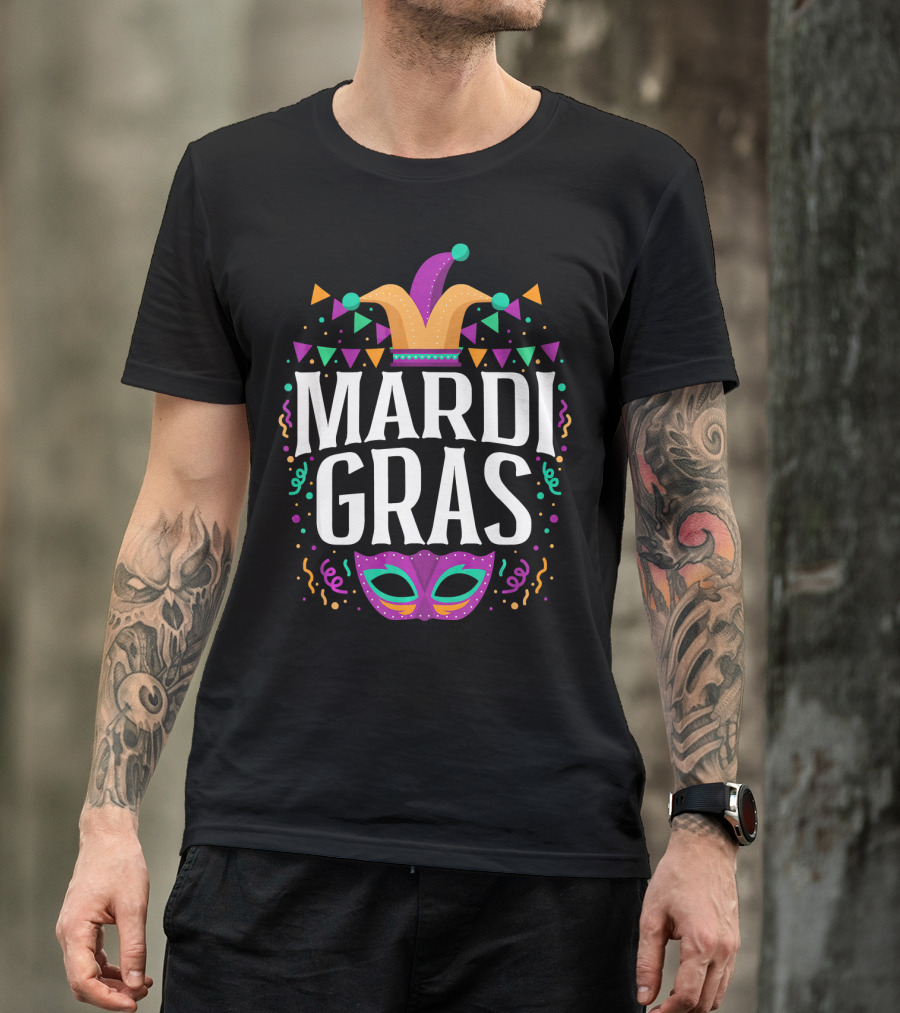 Mardi Gras Jester Hat And Party Mask T-Shirt