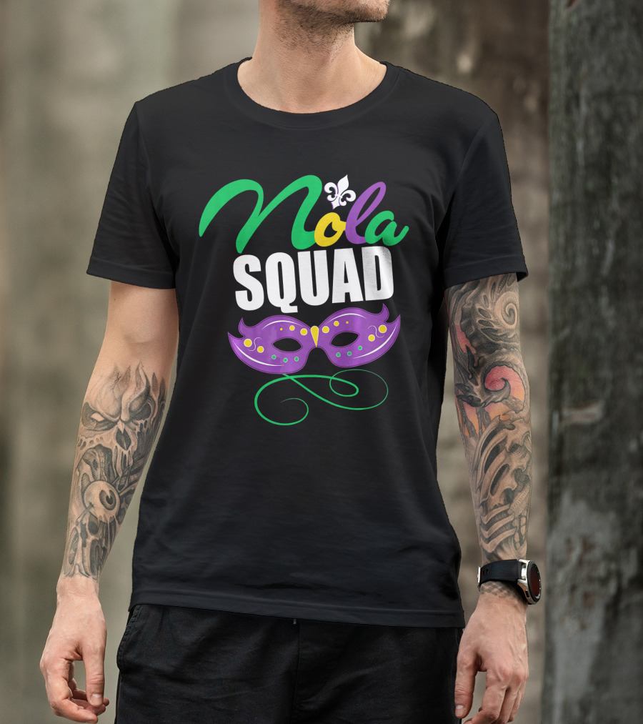 Nola Squad Mardi Gras New Orleans Purple Mask Fleur-de-Lis T-Shirt