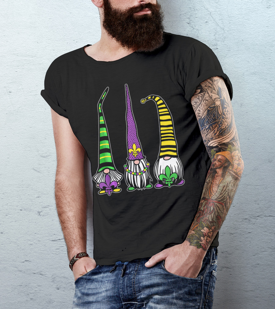 Cute Gnomes Mardi Gras Tuesday Gnome Bea Festival Fleur De Lis T-Shirt