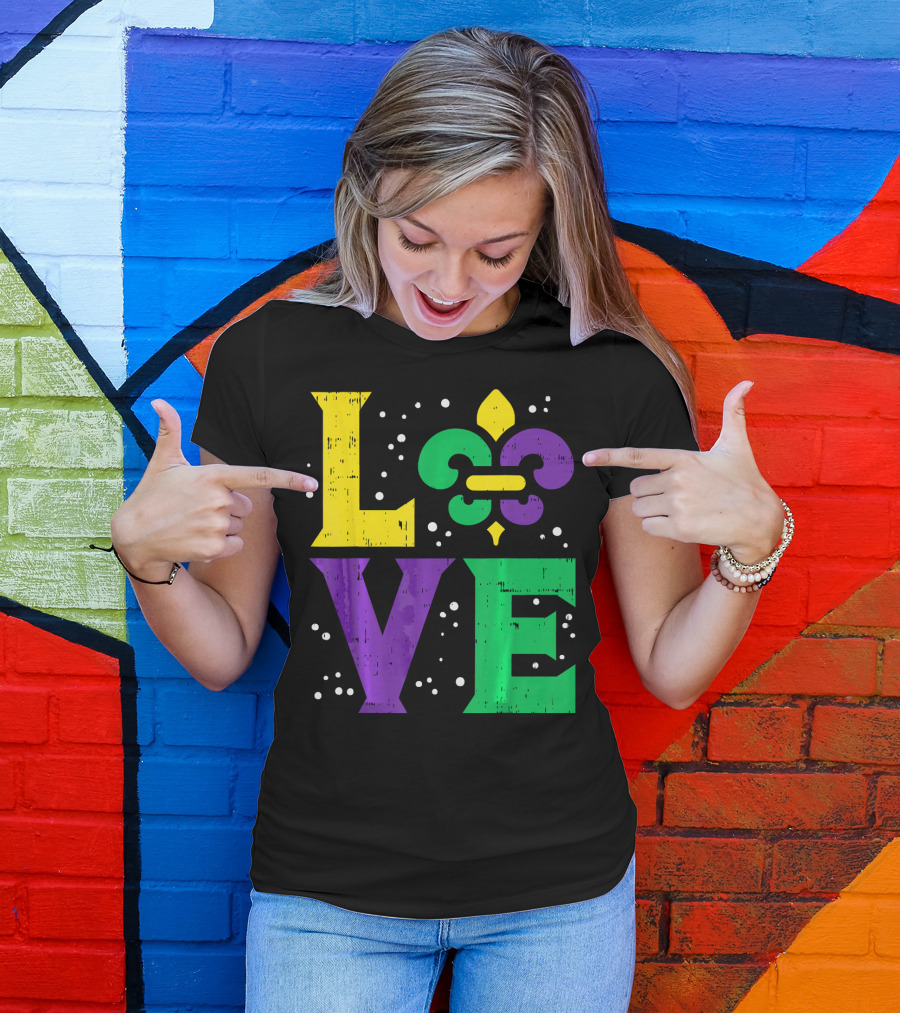Love Jester Hat Funny Mardi Gras Carnival Fleur-de-Lis T-Shirt