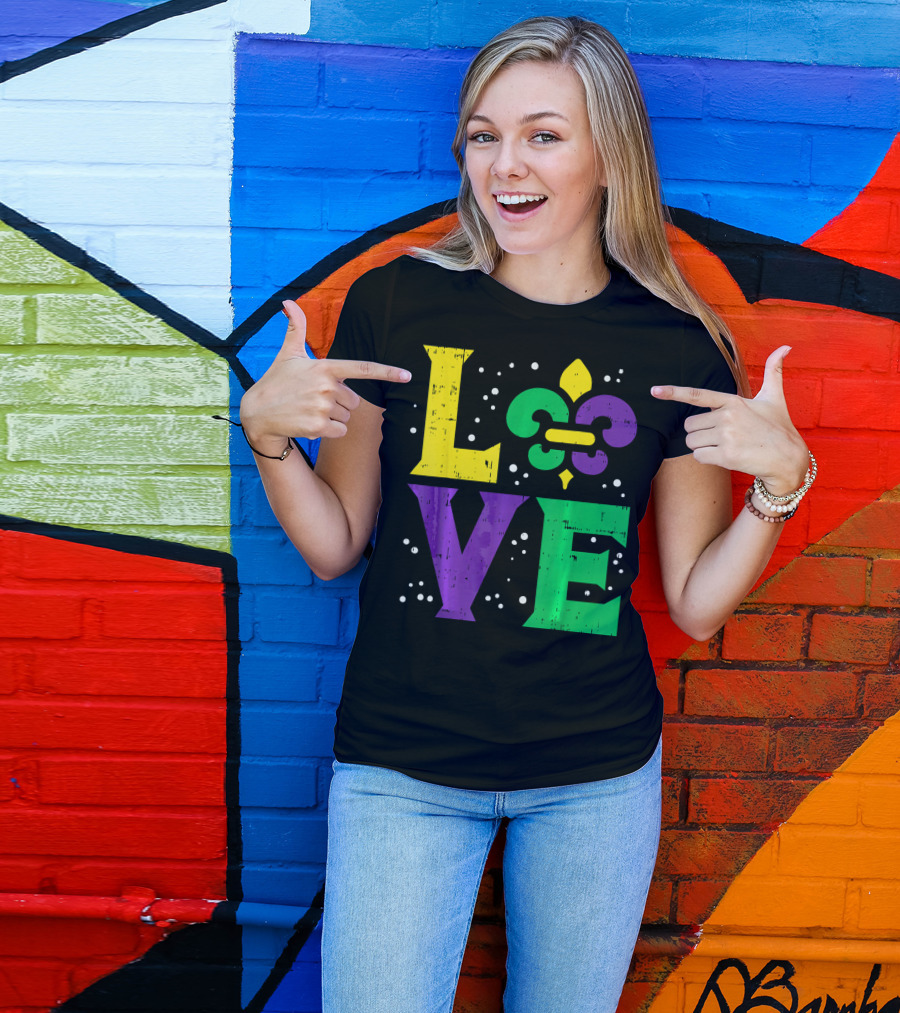 Love Jester Hat Funny Mardi Gras Carnival Fleur-de-Lis T-Shirt