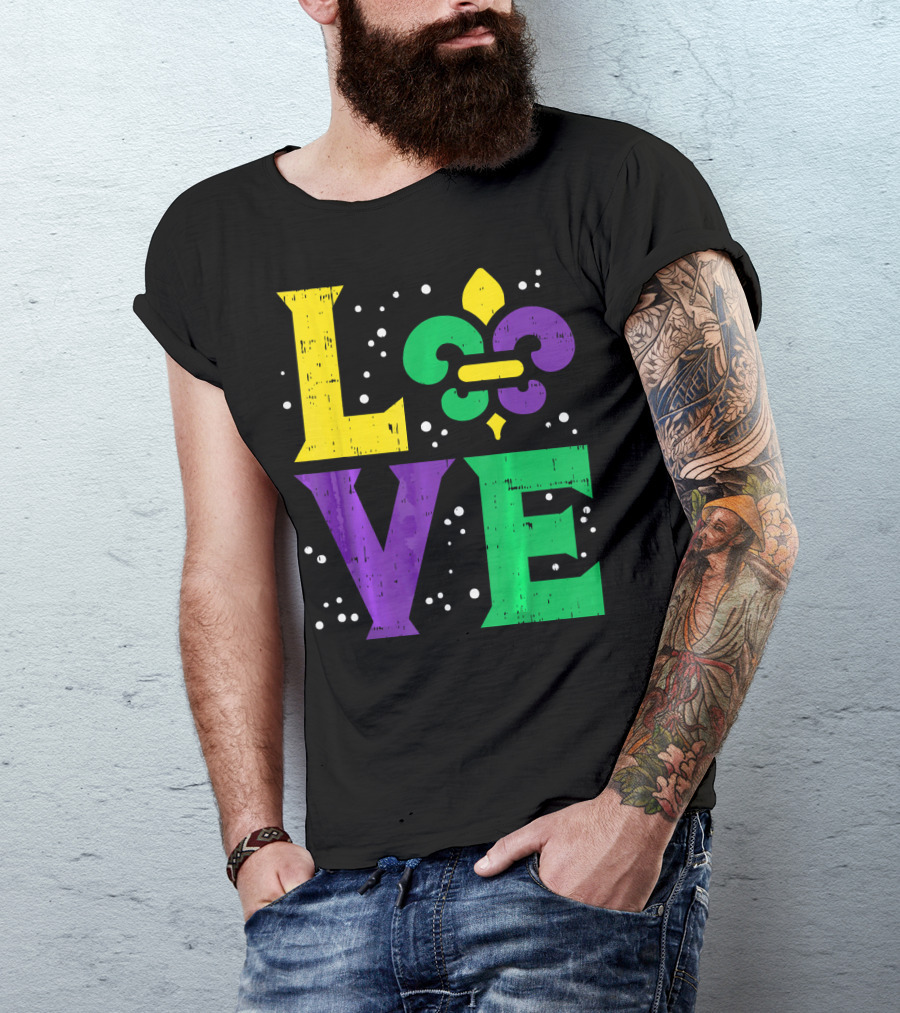 Love Jester Hat Funny Mardi Gras Carnival Fleur-de-Lis T-Shirt