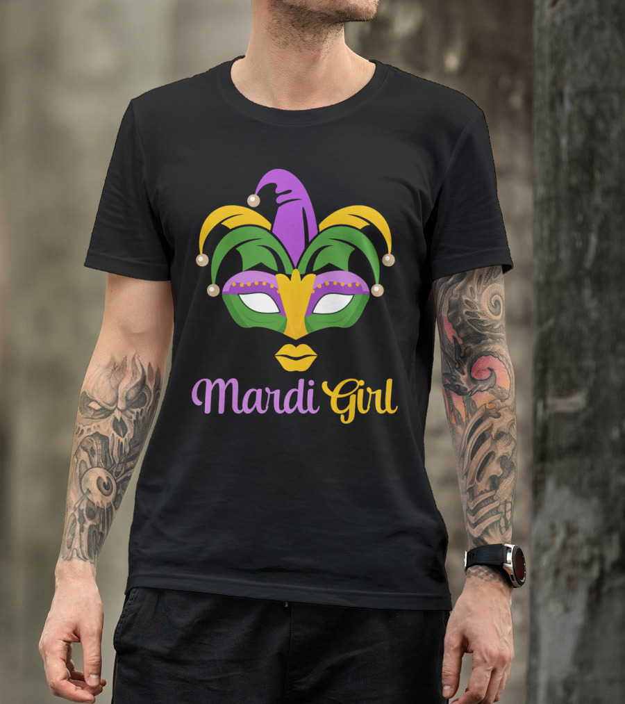 Mardi Girl Mask Colorful Jester Costume T-Shirt