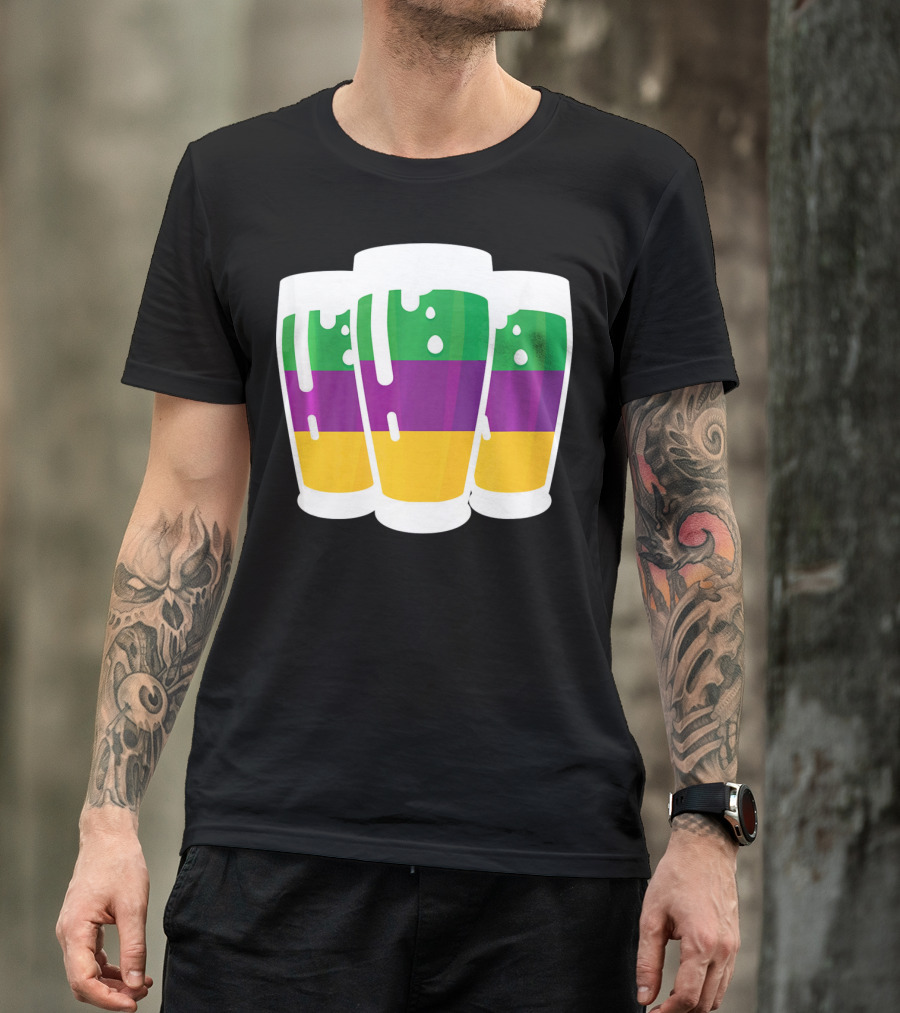 Mardi Gras Beer Funny Mardi Gras Party Carnival Colors T-Shirt
