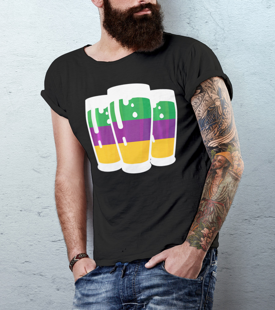 Mardi Gras Beer Funny Mardi Gras Party Carnival Colors T-Shirt