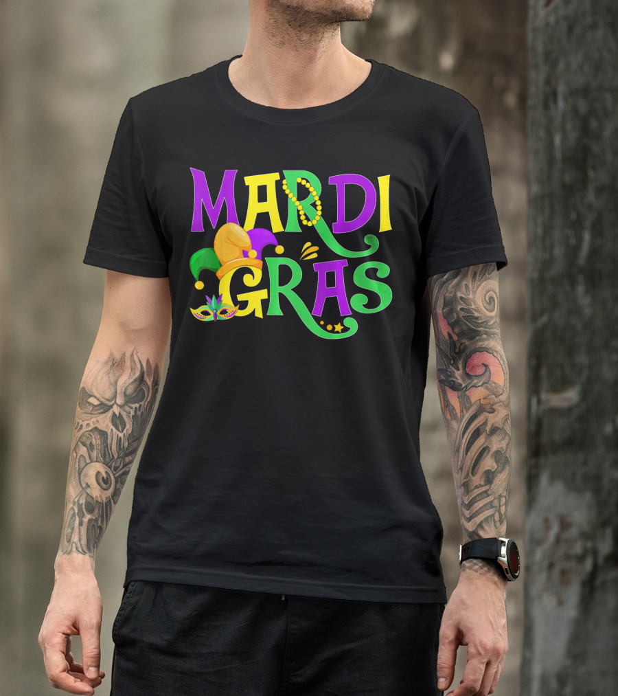 Mardi Gras Beads Mask Jester Hat Cute Funny Mardi Gras T-Shirt