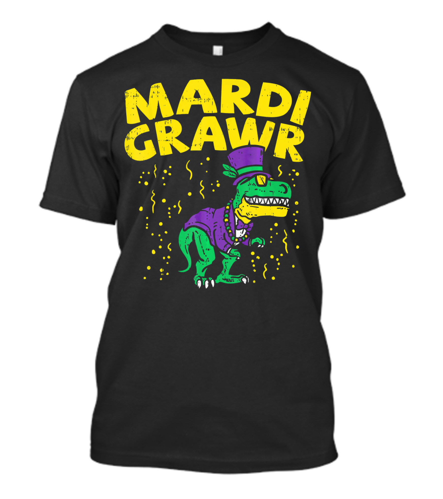 Mardi Grawr Rex Dinosaur Funny Mardi With Top Hat And Beads In Festive Colors T-Shirt