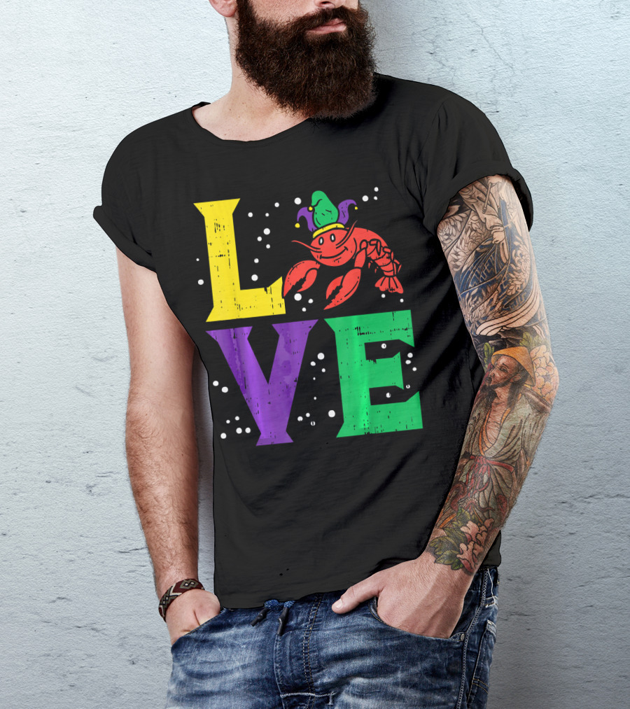Love Crawfish Jester Hat Mardi Gras T-Shirt