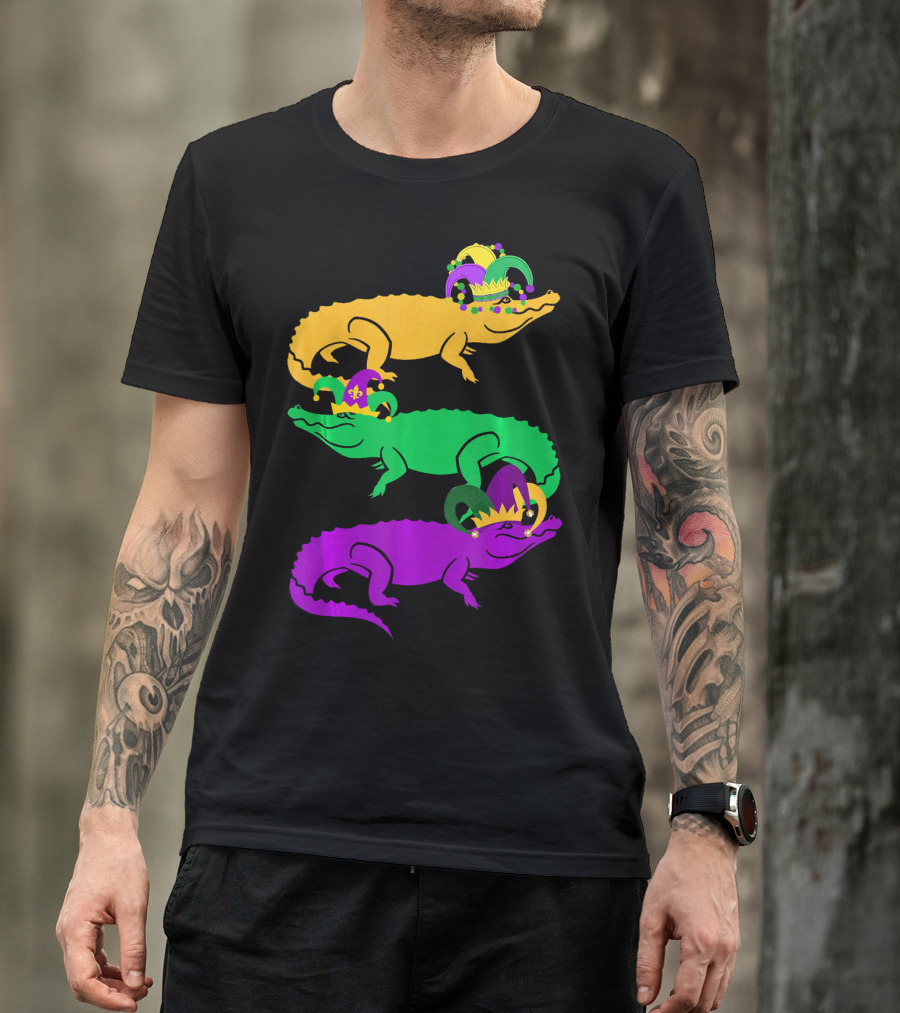 Cute Three Alligator Jesters Mardi Gras Beads T-Shirt