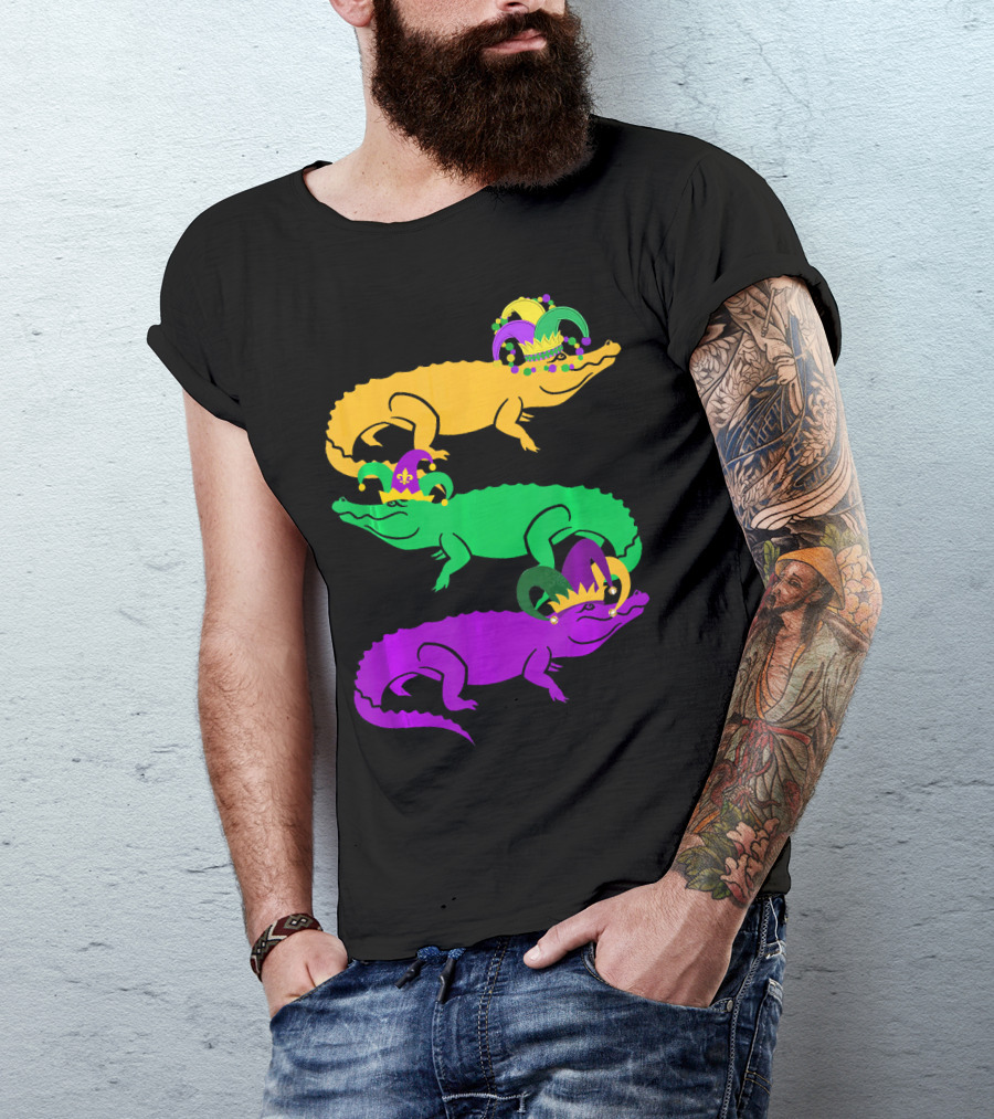 Cute Three Alligator Jesters Mardi Gras Beads T-Shirt