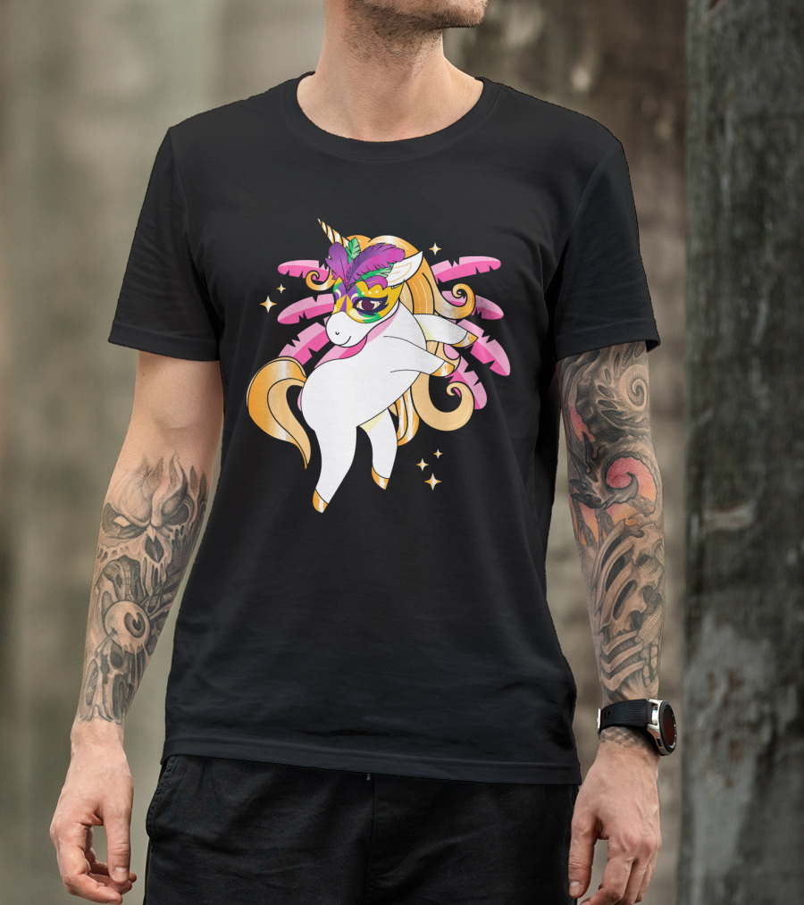 Mardi Gras Unicorn New Orleans LA Party Masked T-Shirt