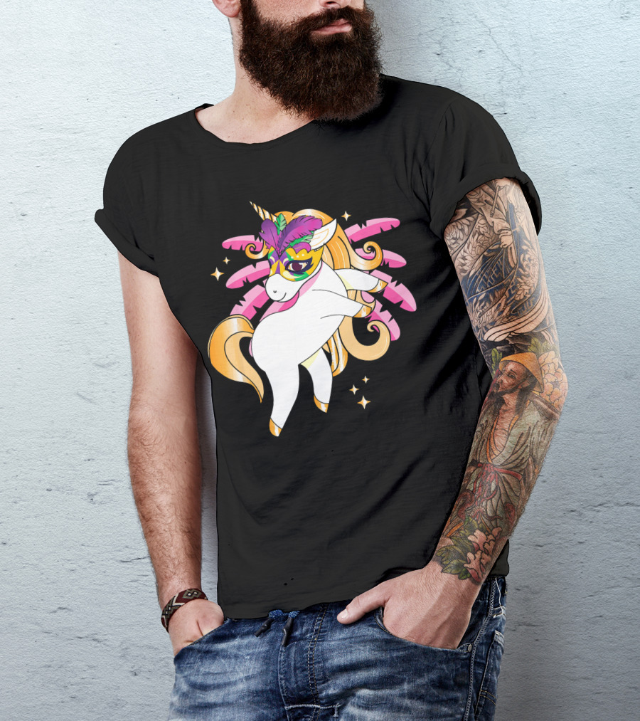 Mardi Gras Unicorn New Orleans LA Party Masked T-Shirt