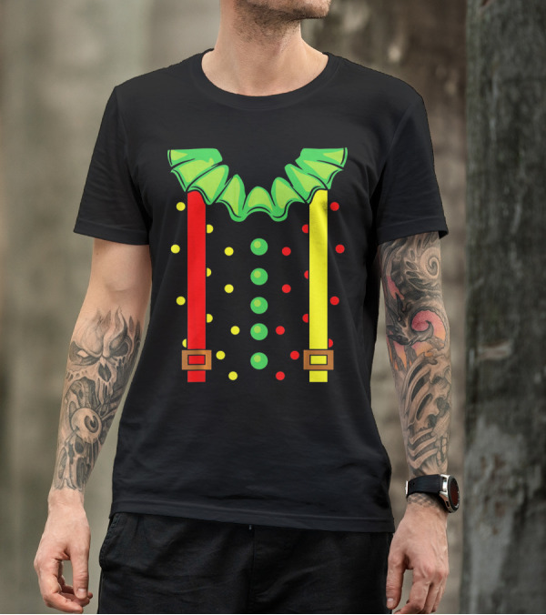 Funny Red And Yellow Suspenders With Green Jester Collar Clown T-Shirt