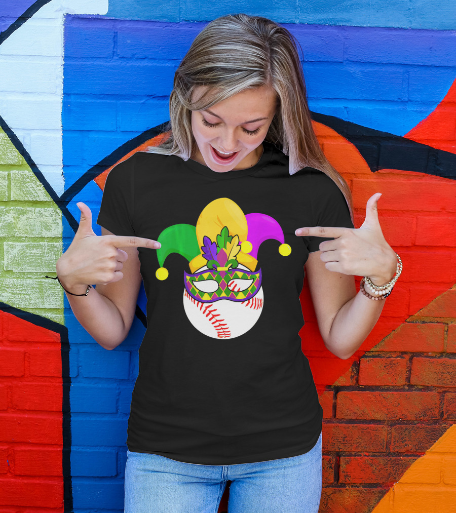 Baseball Carnival Jester Hat Mardi Gras Mask T-Shirt