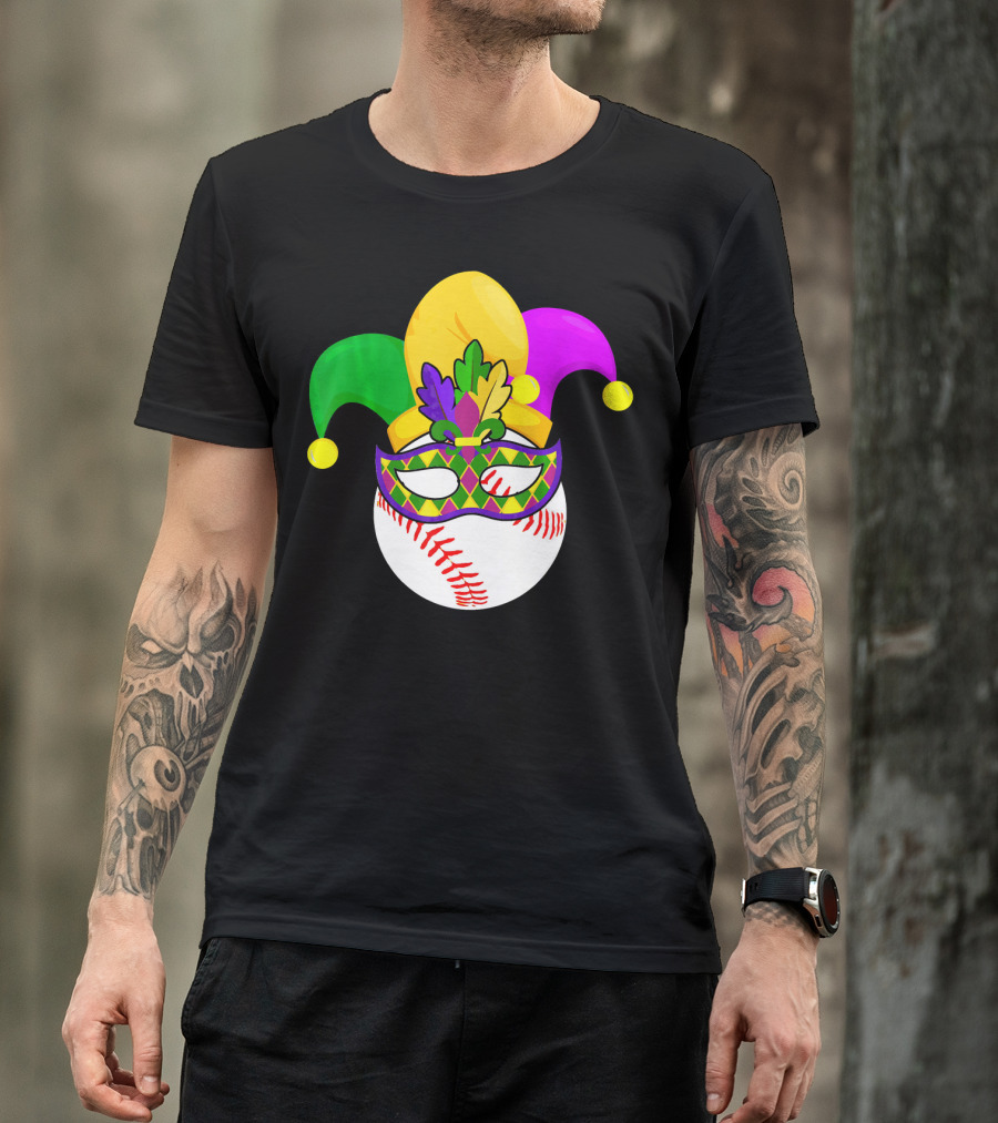 Baseball Carnival Jester Hat Mardi Gras Mask T-Shirt