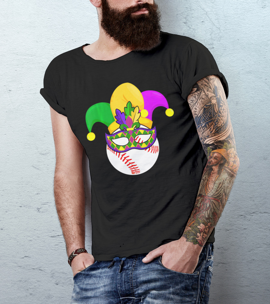 Baseball Carnival Jester Hat Mardi Gras Mask T-Shirt