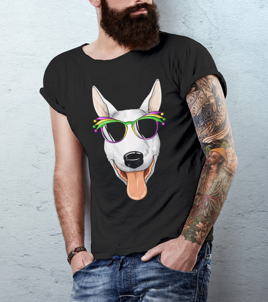 Bull Terrier Mardi Gras Carnival Sunglasses Mask T-Shirt