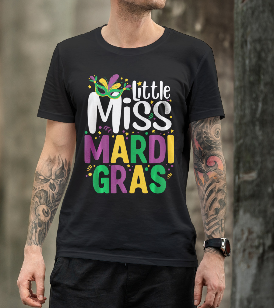 Little Miss Mardi Gras Mask And Celebration Colors T-Shirt