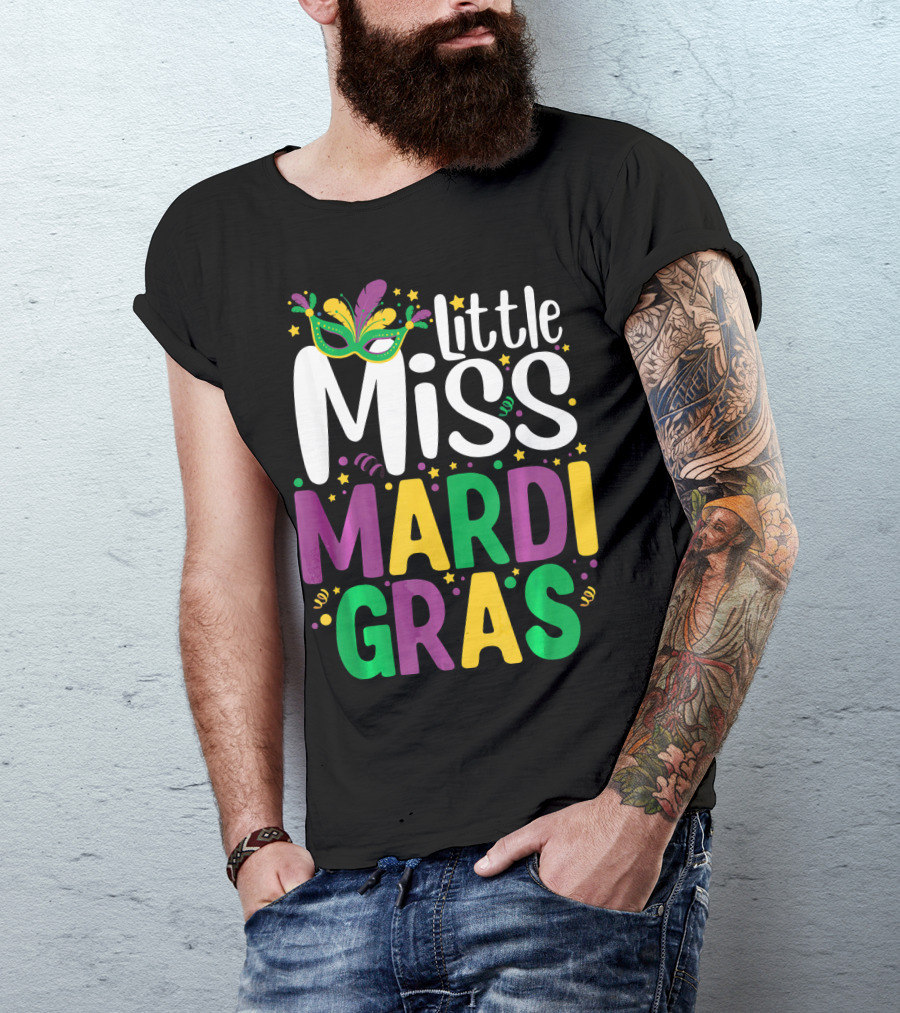Little Miss Mardi Gras Mask And Celebration Colors T-Shirt