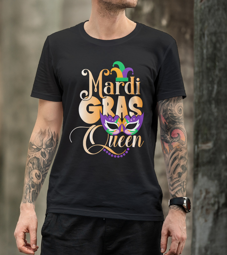 Mardi Gras Queen New Orleans Mask Beads Festival T-Shirt
