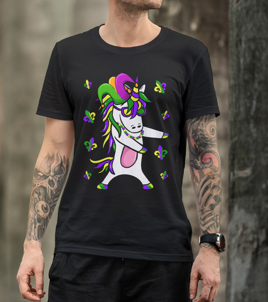 Flossing Unicorn Mardi Gras Floss Fleur De Lis Party T-Shirt