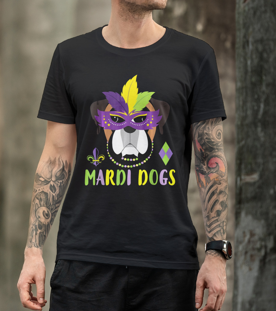 Boxer Dog Mardi Gras Mask Beads Mardi Dogs Fleur-de-Lis T-Shirt