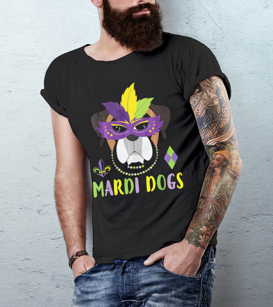 Boxer Dog Mardi Gras Mask Beads Mardi Dogs Fleur-de-Lis T-Shirt