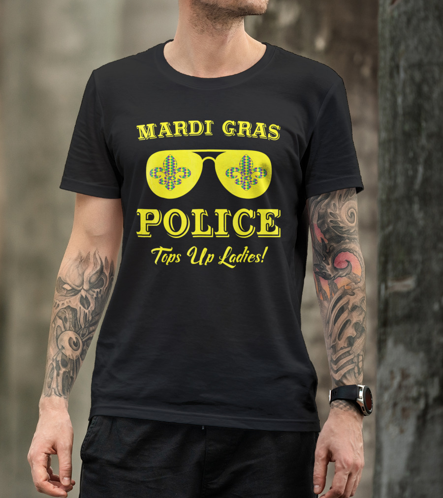 Mardi Gras Police Tops Up Ladies Sunglasses Fleur-de-Lis T-Shirt