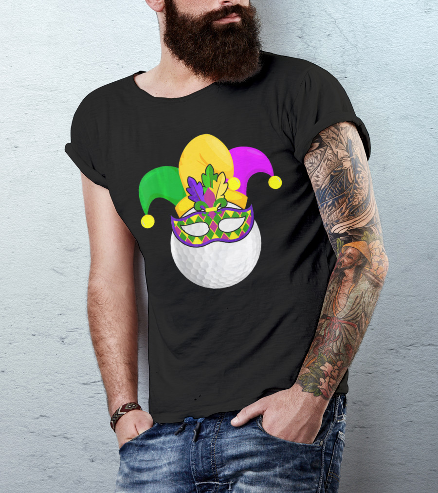 Golf Ball Mardi Gras Jester Hat Carnival Mask T-Shirt